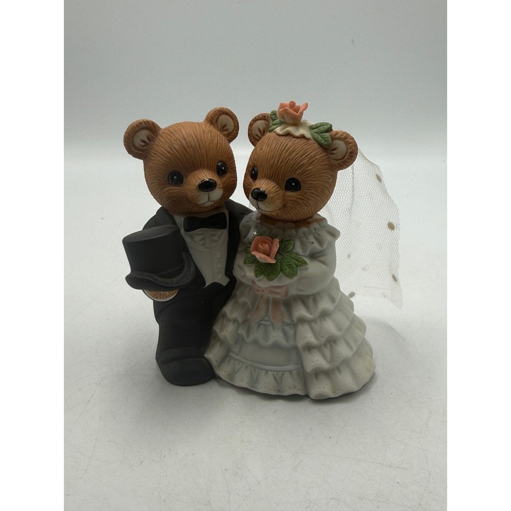 Homco 1407 Porcelain Teddy Bear Wedding Bride and Groom Figurine Vintage